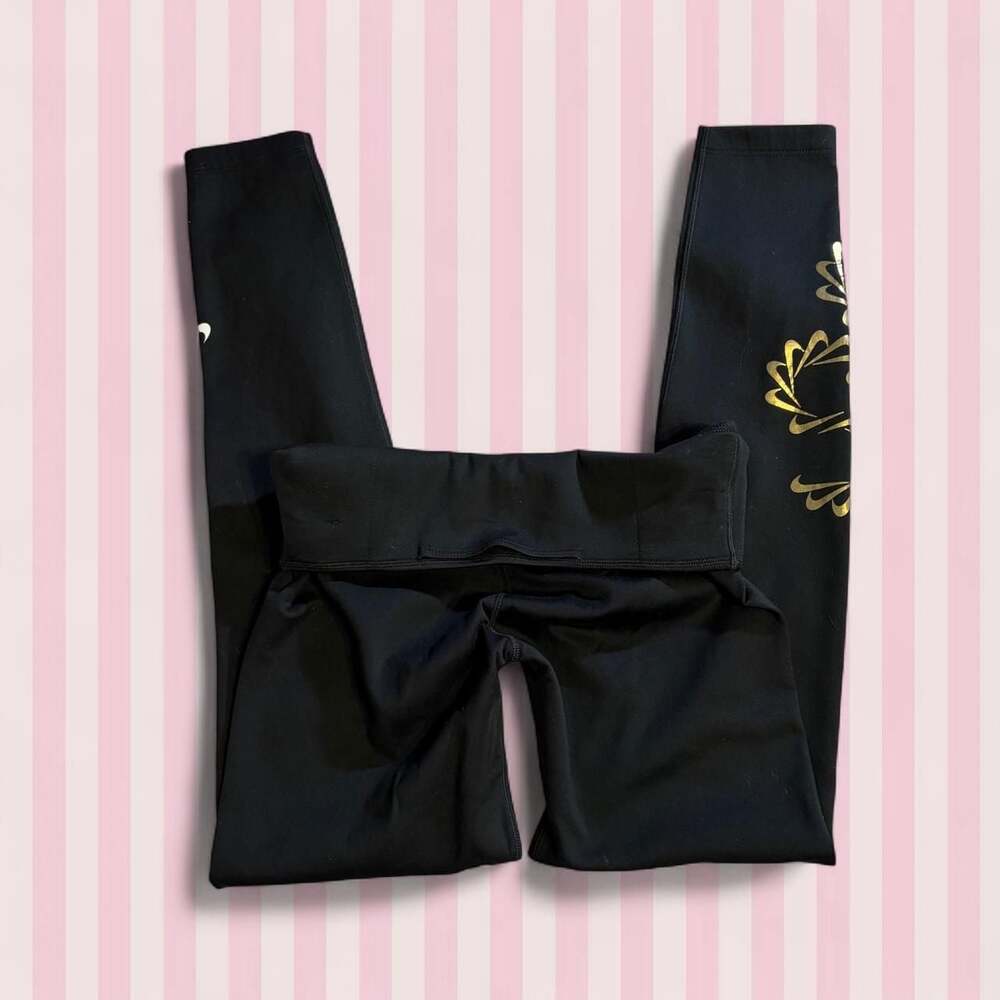 Nike Therma-FIT Black Leggings with Gold Metallic Graphic Print Size S